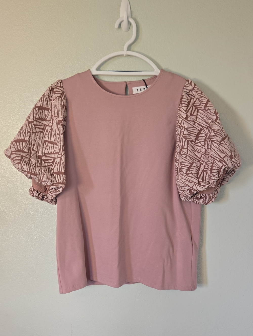 THML | NWT Dusty Pink Bubble Sleeve Knit Top Size Large